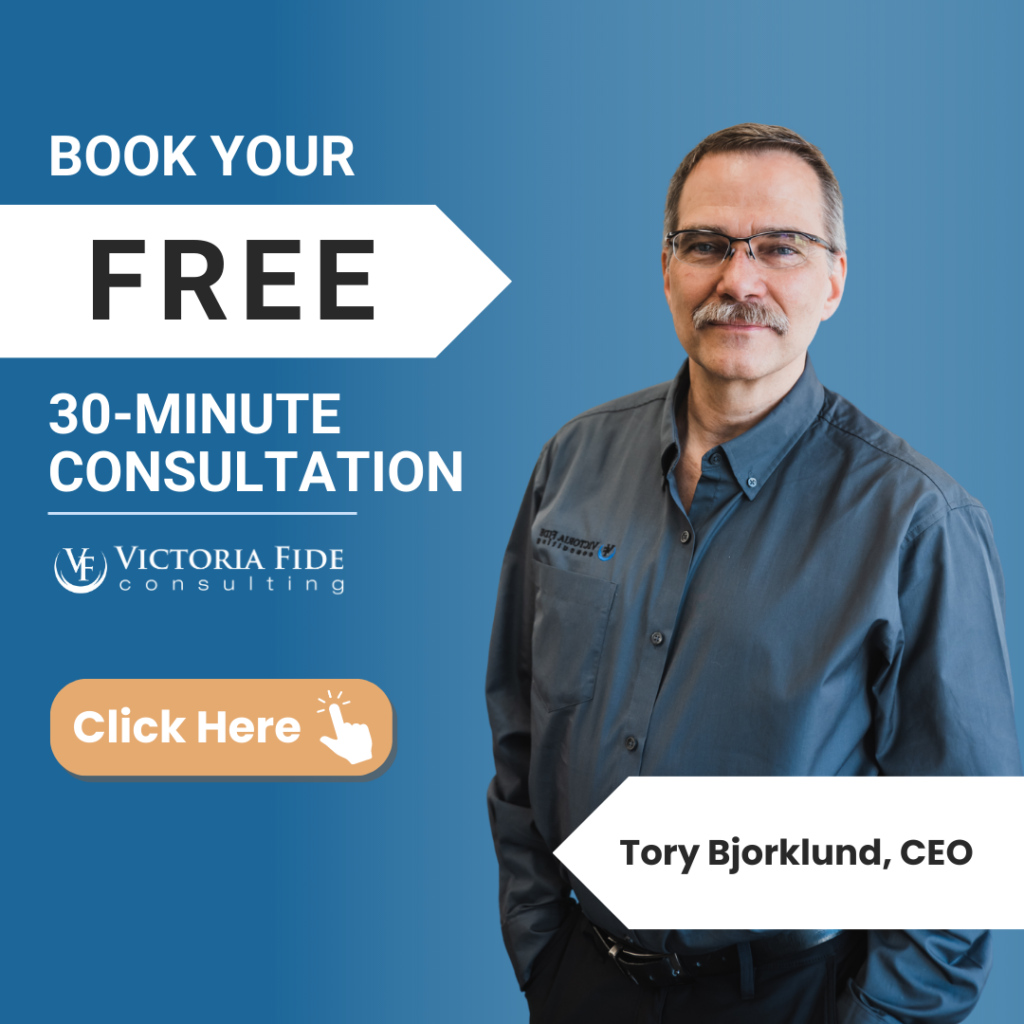 A man in a button down shirt stands next to text that reads "Book your FREE 30-minute consultation. Click here"
