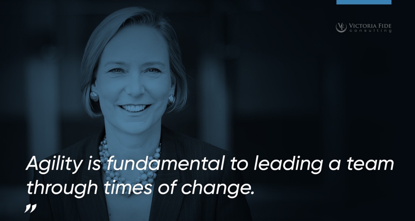 Image of Sandra Peterson with a quote overlay. "Agility is fundamental to leading a team through times of change."